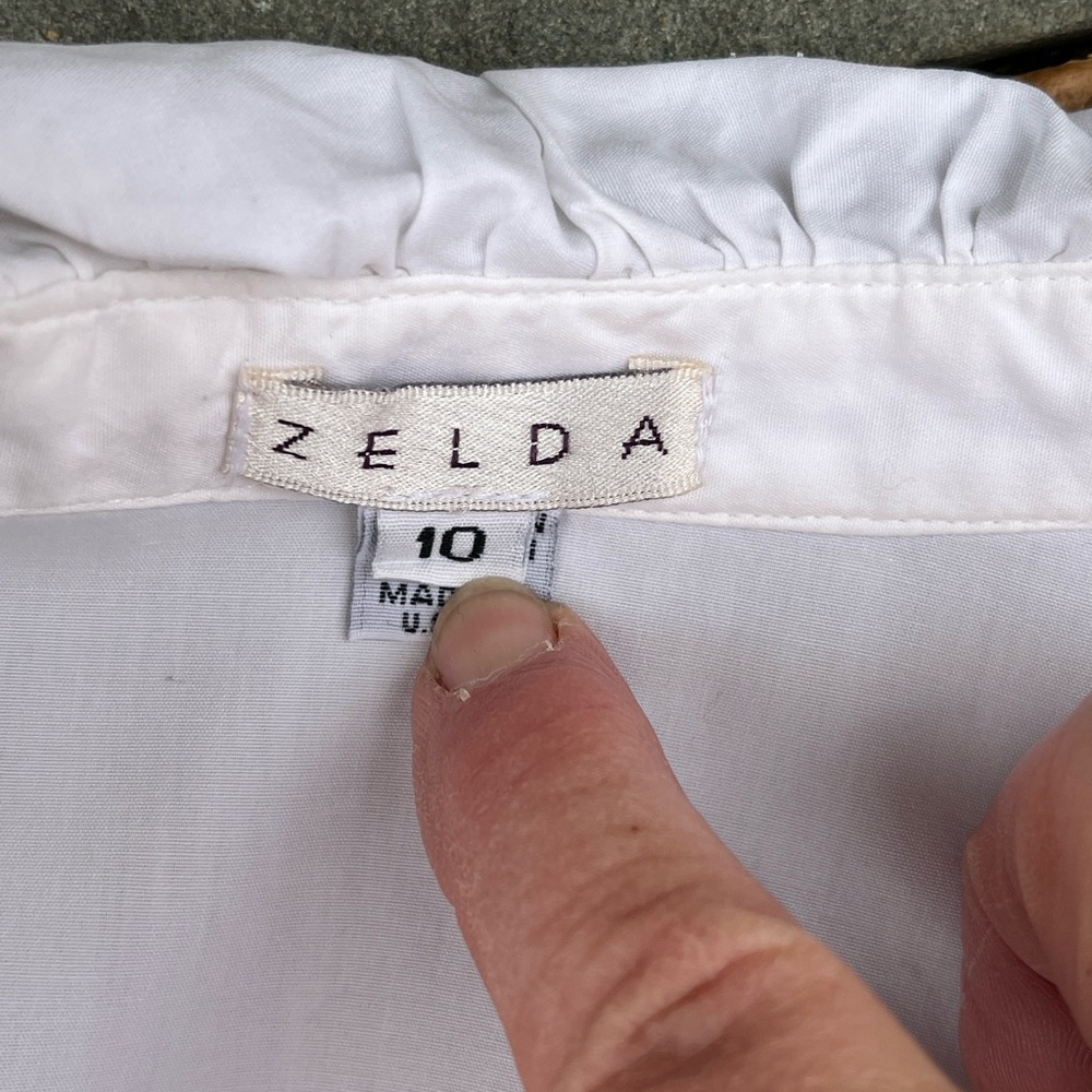 White Piecrust Ruffle Collar Button Down Zelda Blouse White - Picture 5 of 5